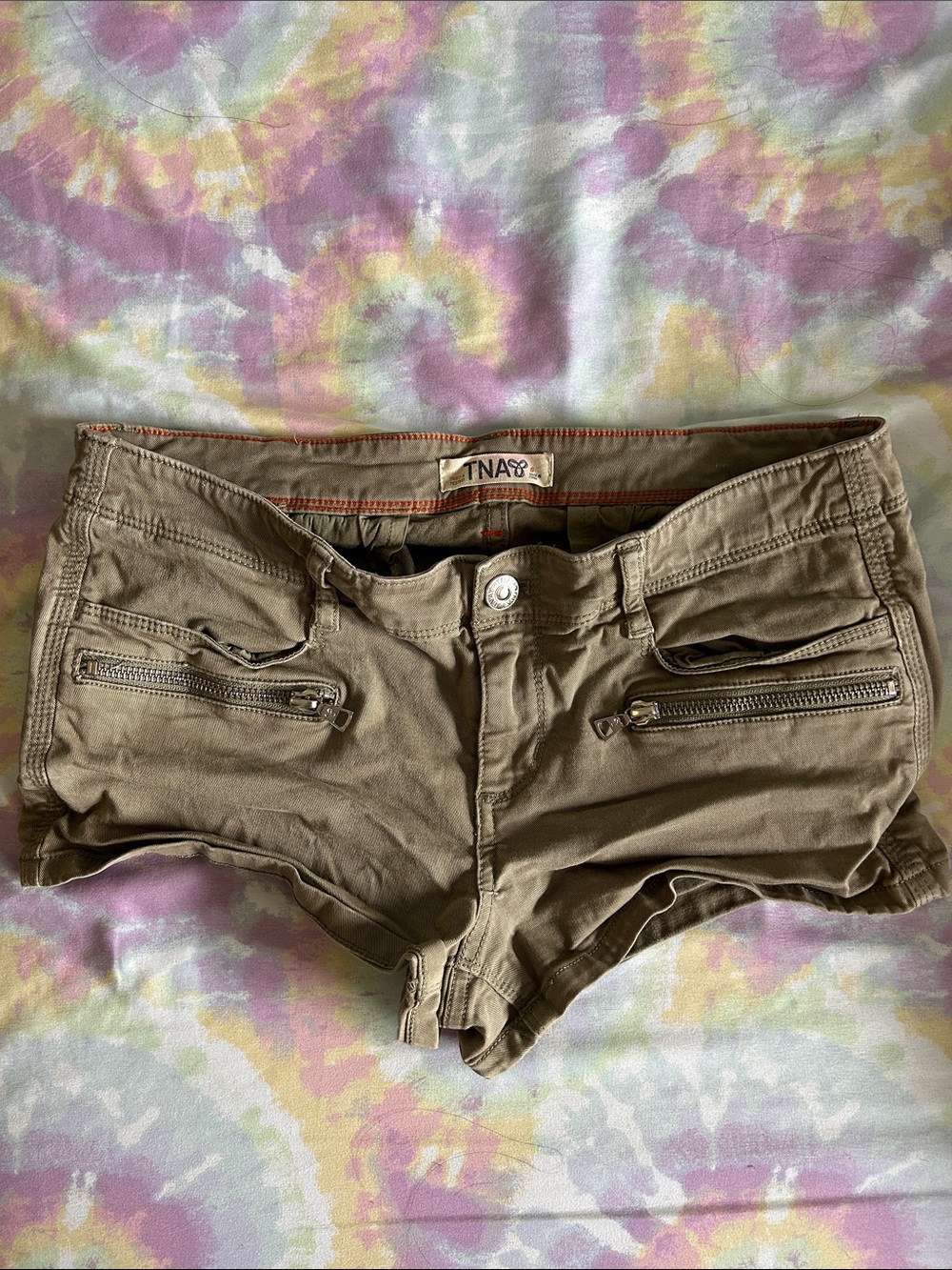 TNA Olive Utility Bike Shorts with Front Zips